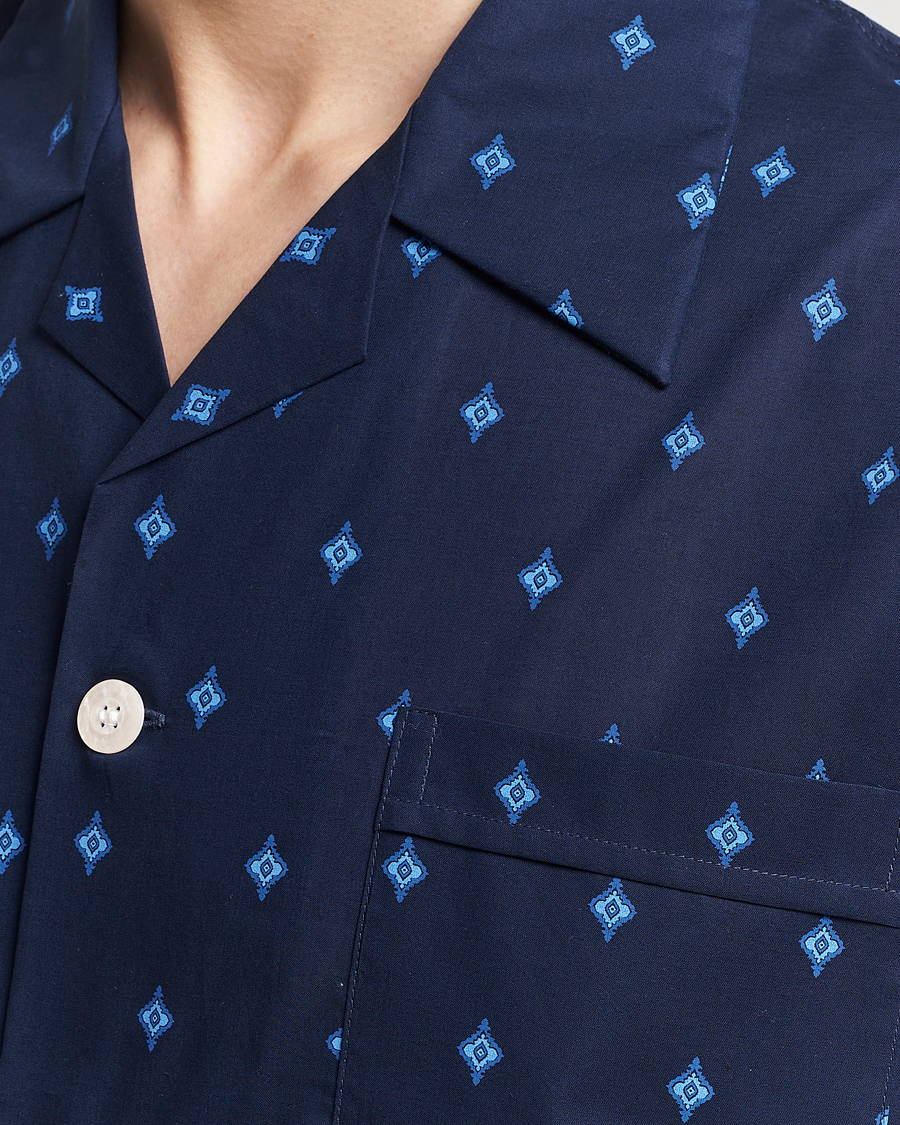 Heren | Pyjama's en gewaden | Derek Rose | Shortie Printed Cotton Pyjama Set Navy