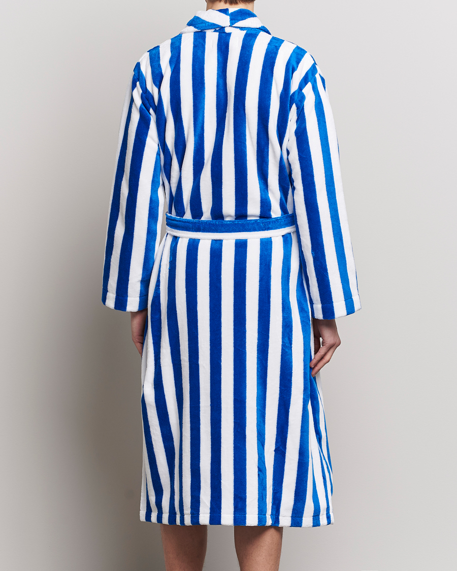 Heren | Pyjama's en gewaden | Derek Rose | Cotton Velour Striped Gown Blue/White