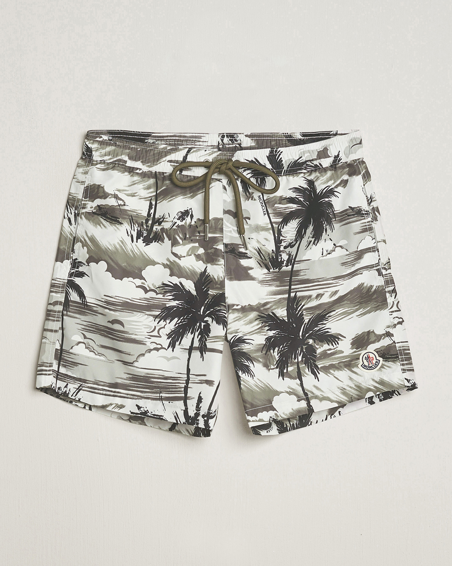 Heren | Zwembroek | Moncler | Palm Printed Swim Shorts White/Olive