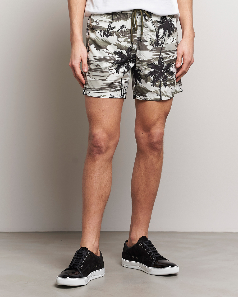 Heren |  | Moncler | Palm Printed Swim Shorts White/Olive