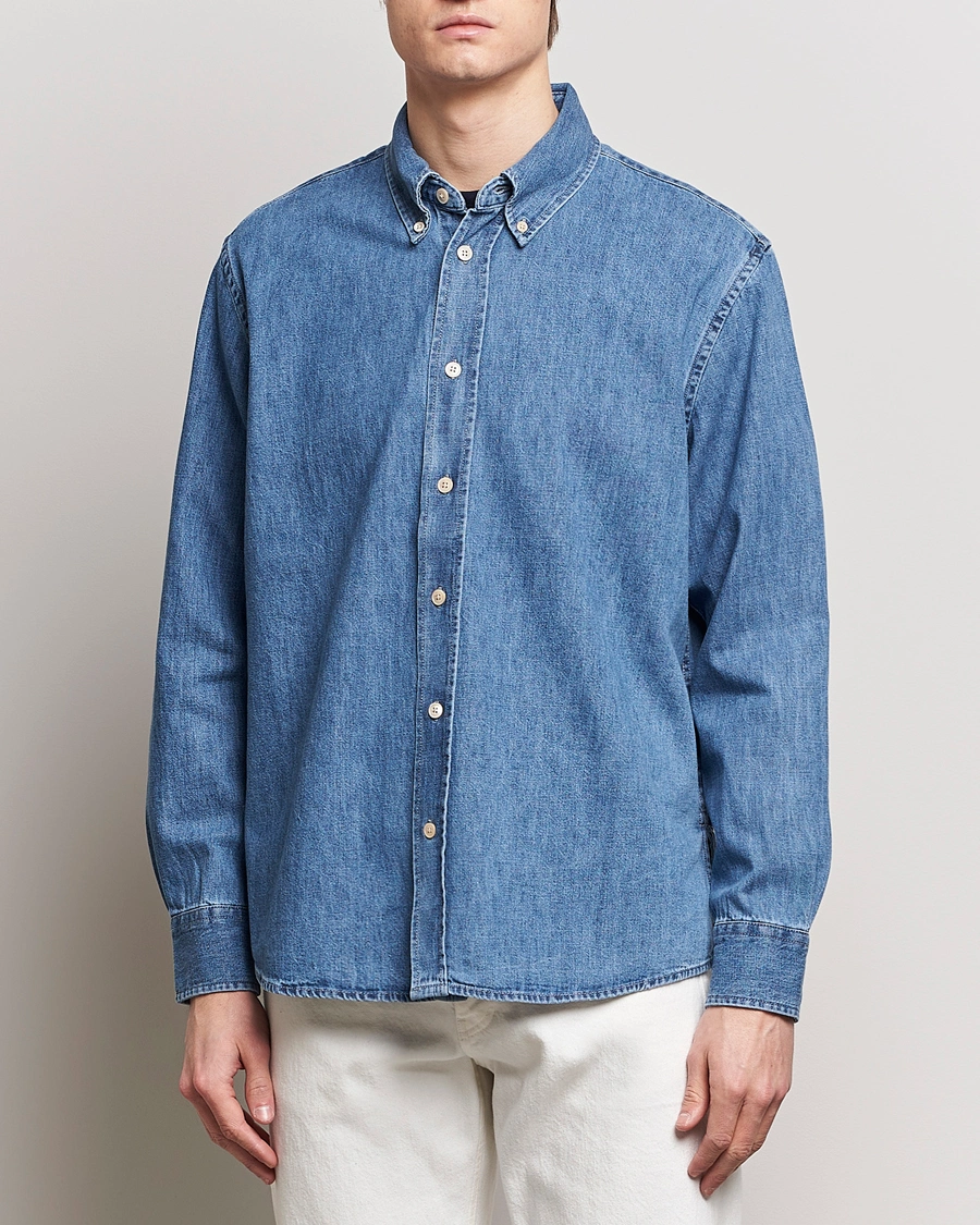 Heren | Overhemden | Sunflower | Denim Button Down Shirt Mid Blue