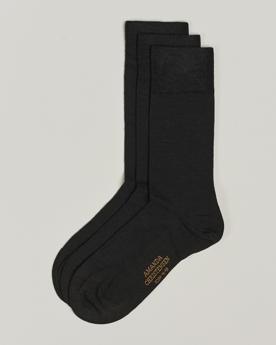 Heren | Ondergoed | Amanda Christensen | 3-Pack Icon Wool/Cotton Socks Dark Brown