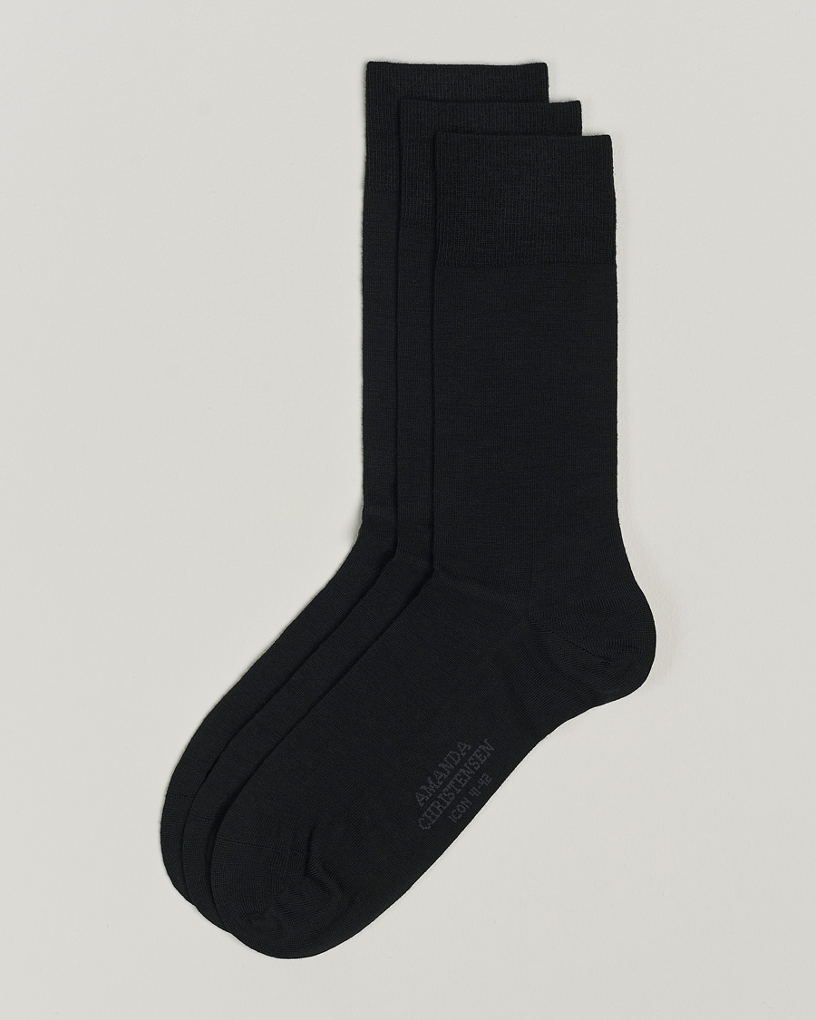 Heren | Ondergoed | Amanda Christensen | 3-Pack Icon Wool/Cotton Socks Black