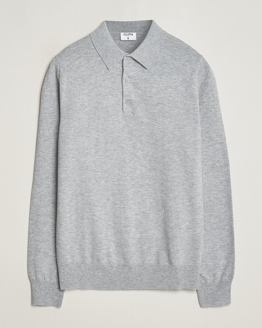 Heren | Truien | Filippa K | Knitted Polo Shirt Light Grey Melange