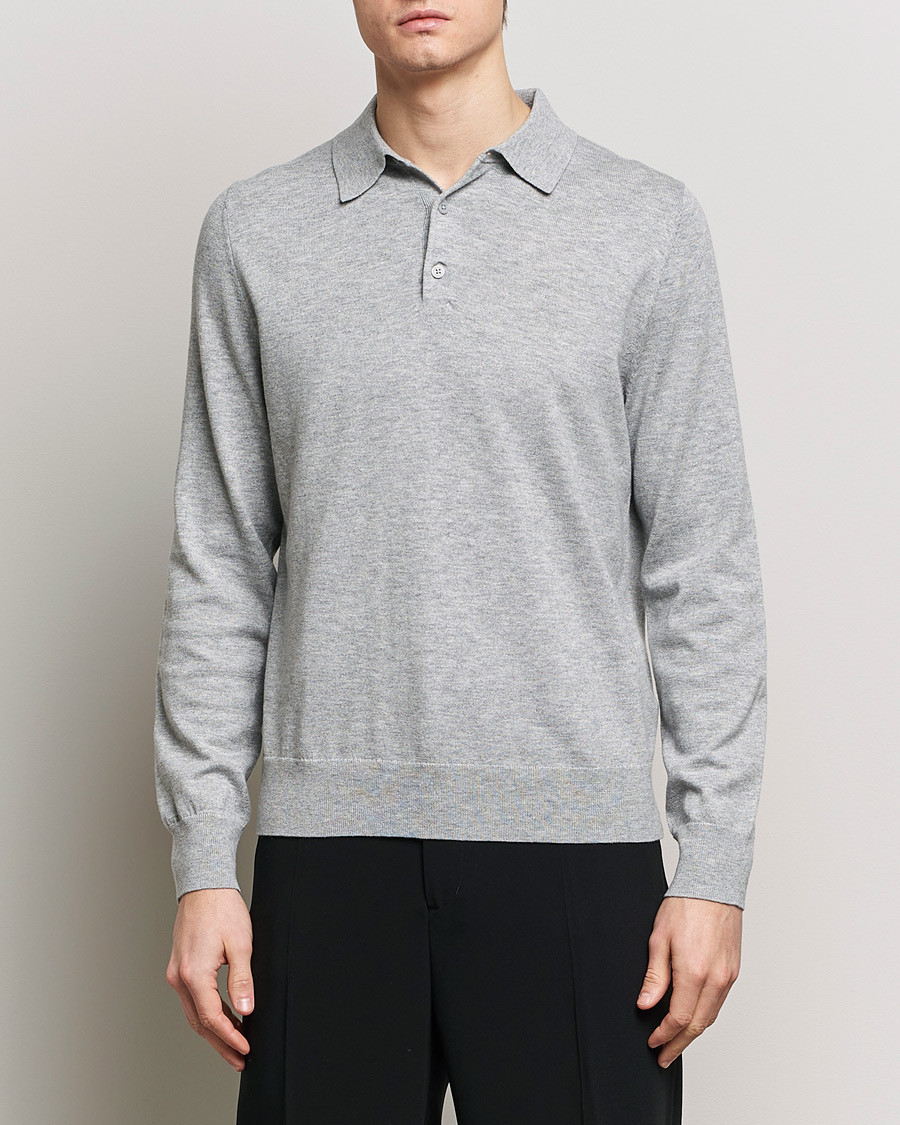 Men | Knitted Polo Shirts | Filippa K | Knitted Polo Shirt Light Grey Melange