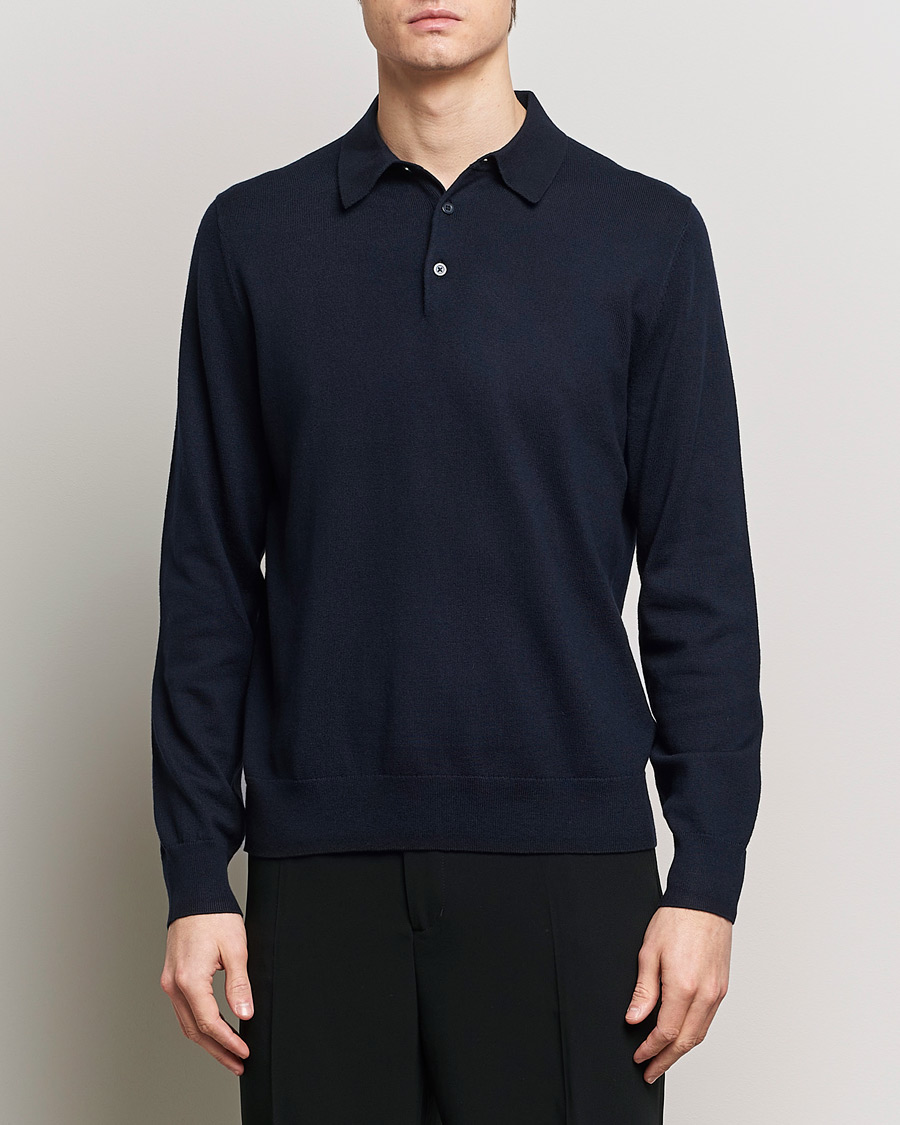 Heren | Truien | Filippa K | Knitted Polo Shirt Navy