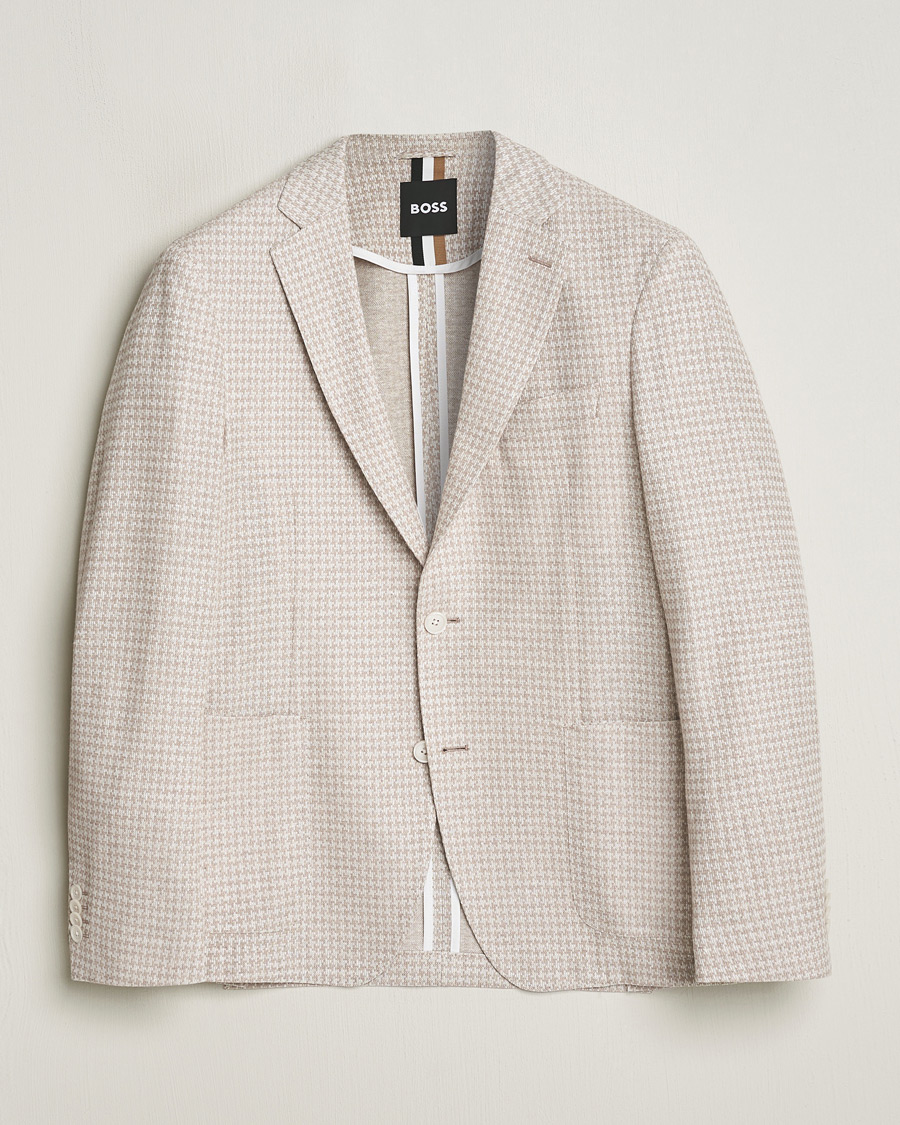 Heren | Blazers | BOSS BLACK | Hanry Jersey Linen Checked Blazer Dark Beige