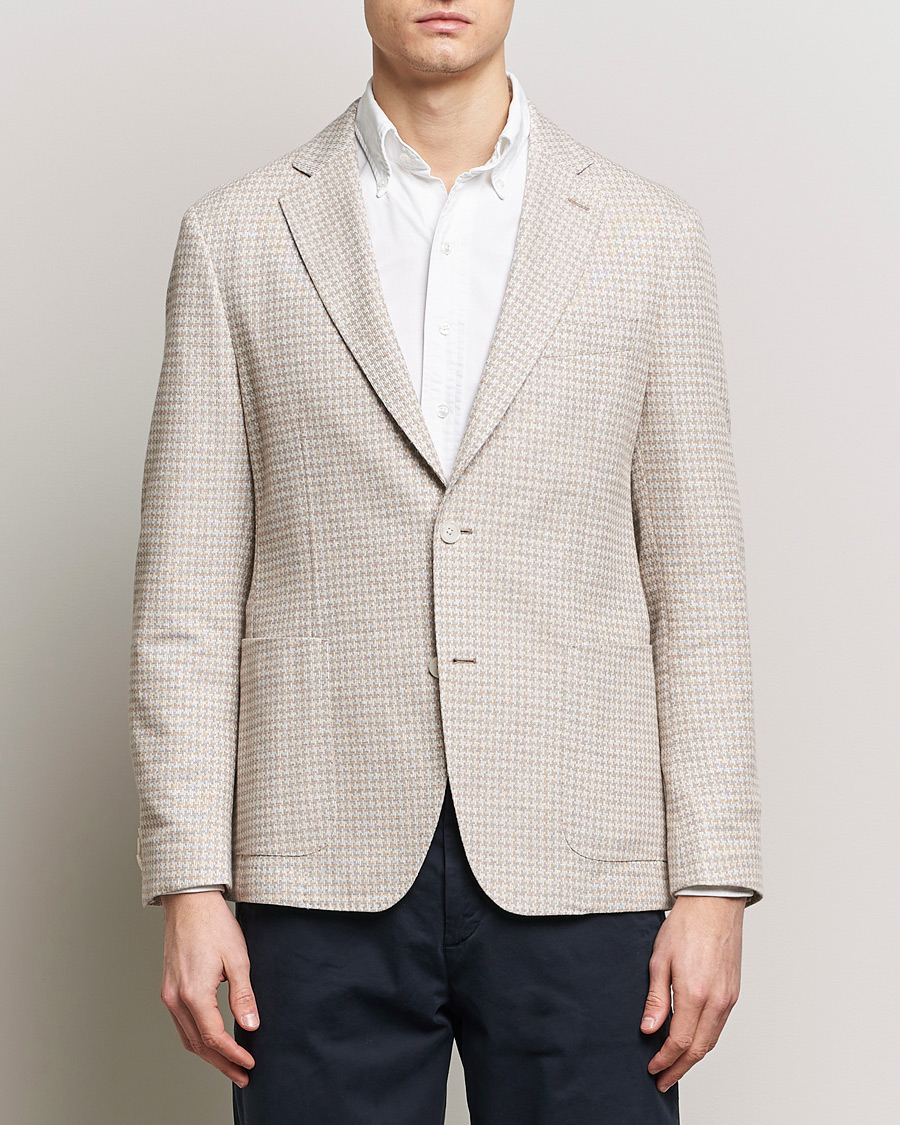 Heren | Business & Beyond | BOSS BLACK | Hanry Jersey Linen Checked Blazer Dark Beige