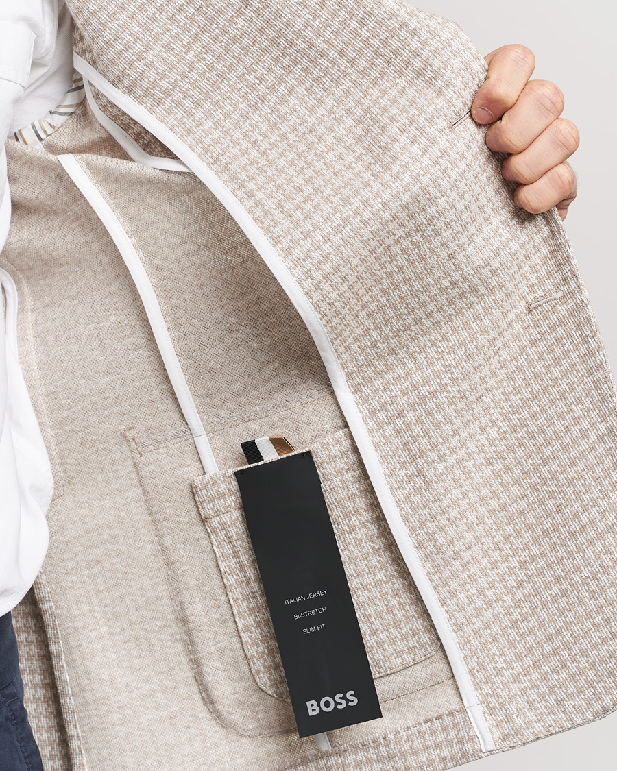 Heren | Blazers | BOSS BLACK | Hanry Jersey Linen Checked Blazer Dark Beige