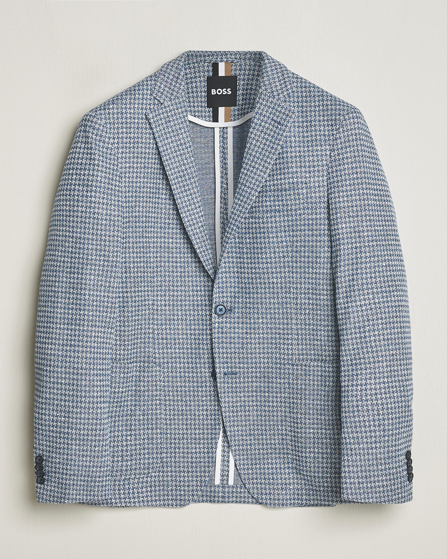Heren | Blazers | BOSS BLACK | Hanry Jersey Linen Checked Blazer Bright Blue