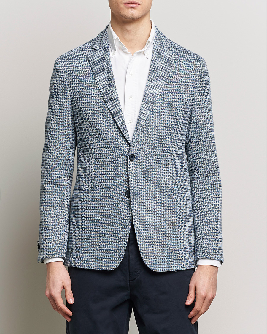 Heren | BOSS | BOSS BLACK | Hanry Jersey Linen Checked Blazer Bright Blue