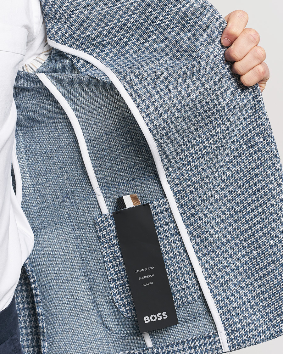 Heren | Blazers | BOSS BLACK | Hanry Jersey Linen Checked Blazer Bright Blue