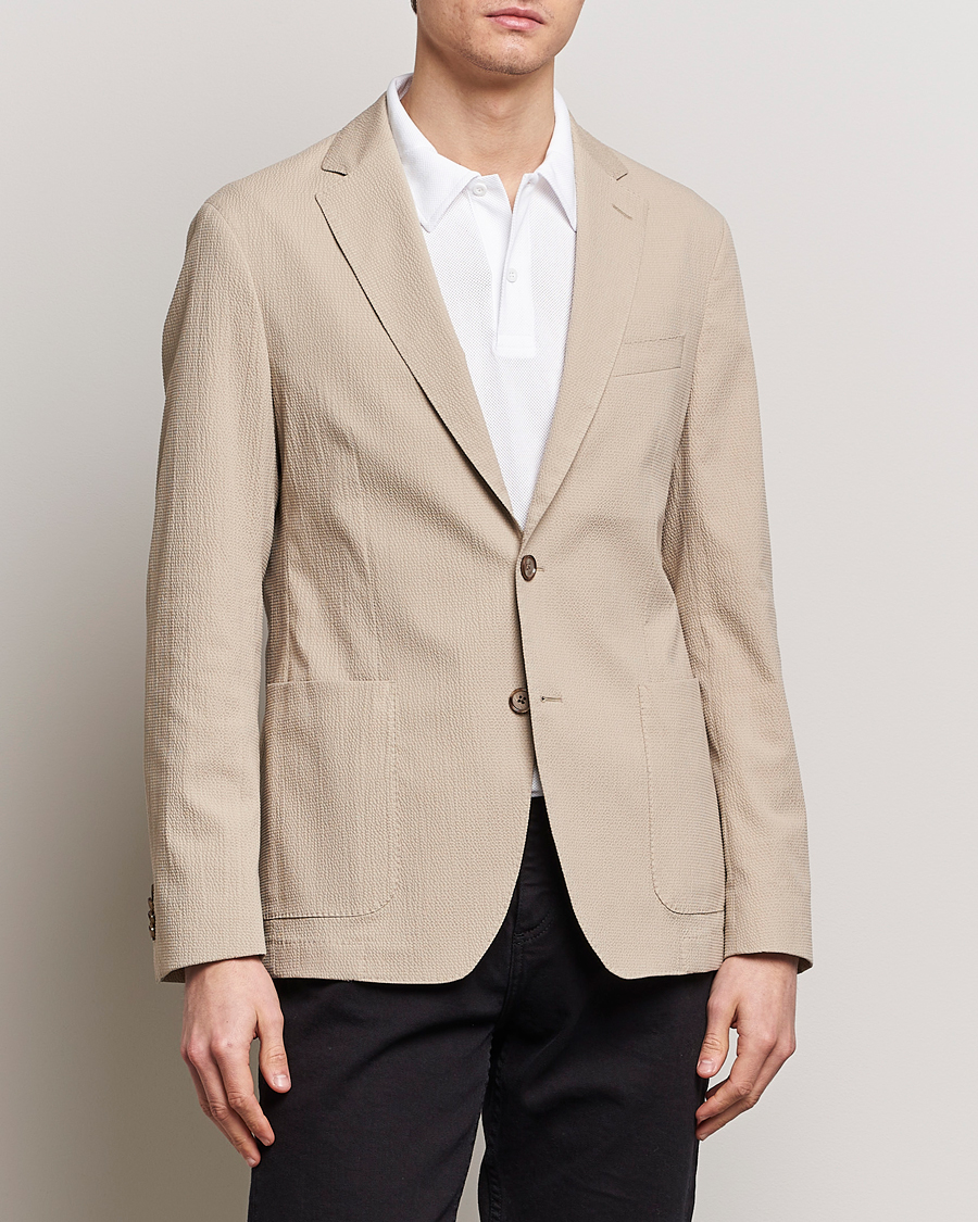 Heren |  | BOSS BLACK | Hanry Cotton Seersucker Blazer Dark Beige