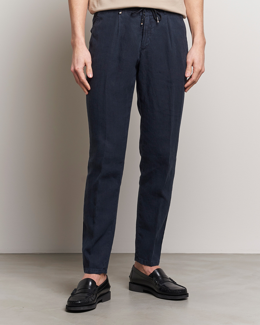 Heren | Broeken | BOSS BLACK | Genius Slim Fit Linen Pants Dark Blue