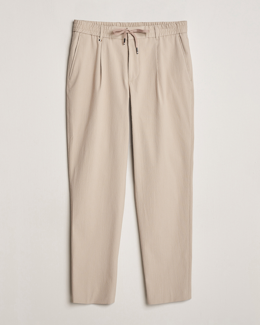 Heren | Broeken | BOSS BLACK | Perin Cotton Seersucker Pants Dark Beige