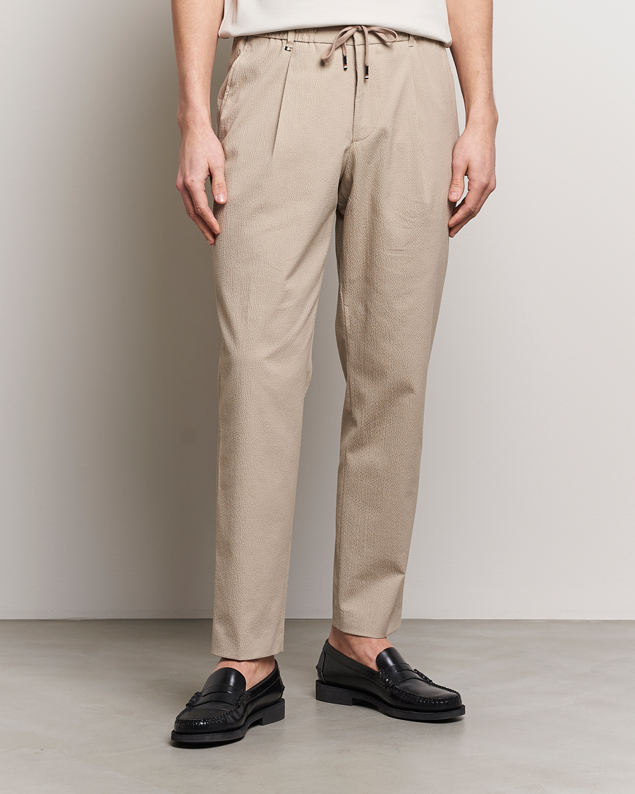 Heren | Broeken | BOSS BLACK | Perin Cotton Seersucker Pants Dark Beige