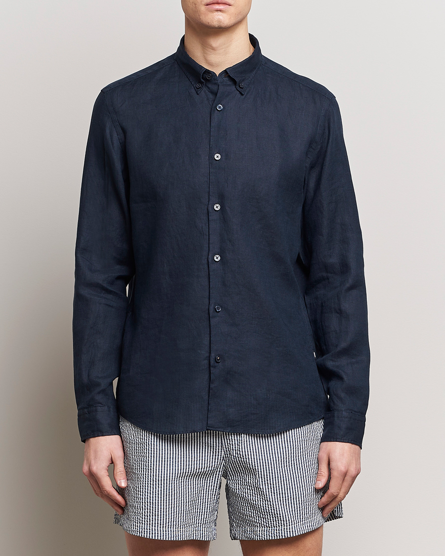 Heren | Casual | BOSS BLACK | Liam Linen Shirt Dark Blue