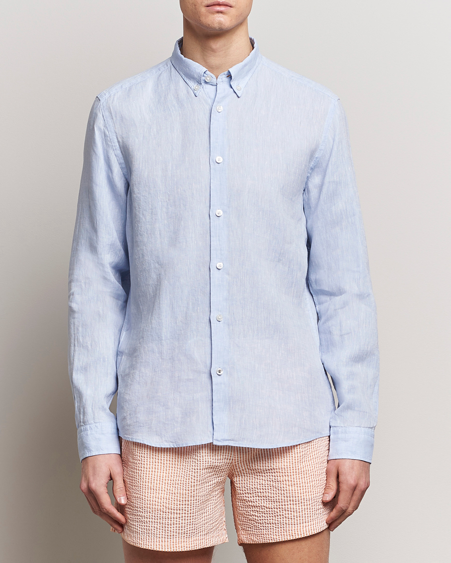 Heren | Linnen overhemden | BOSS BLACK | Liam Linen Shirt Light Blue