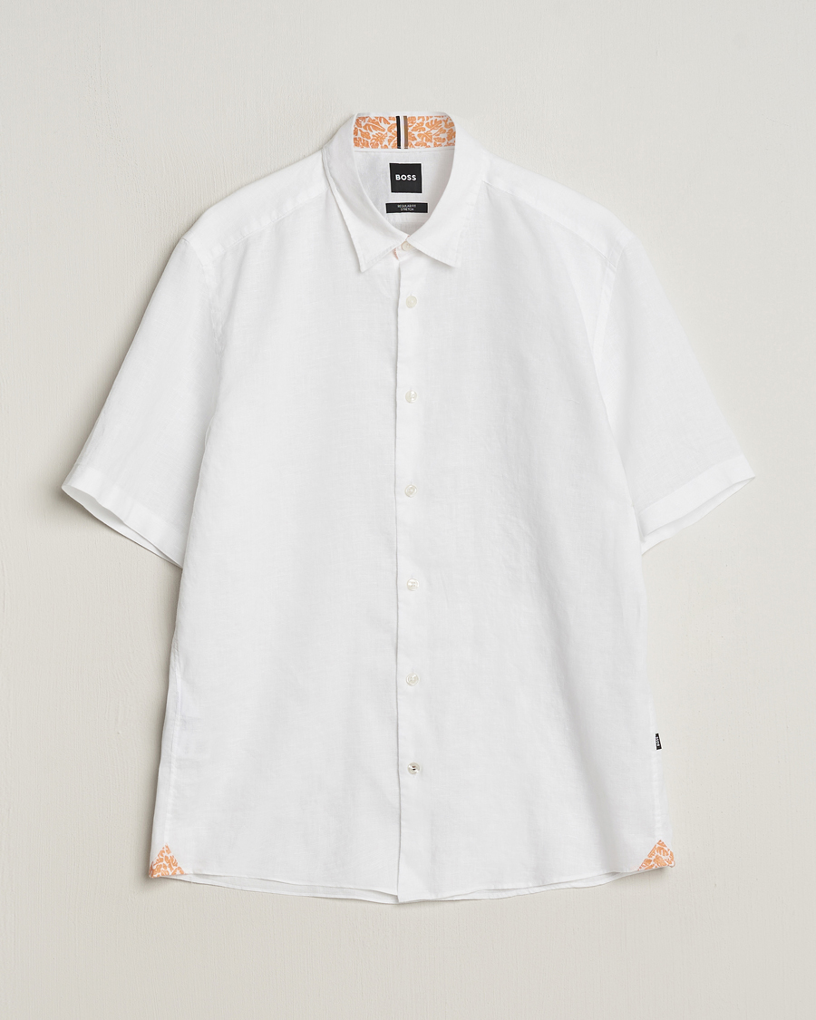 Heren | Overhemden | BOSS BLACK | Liam Short Sleeve Linen Shirt White