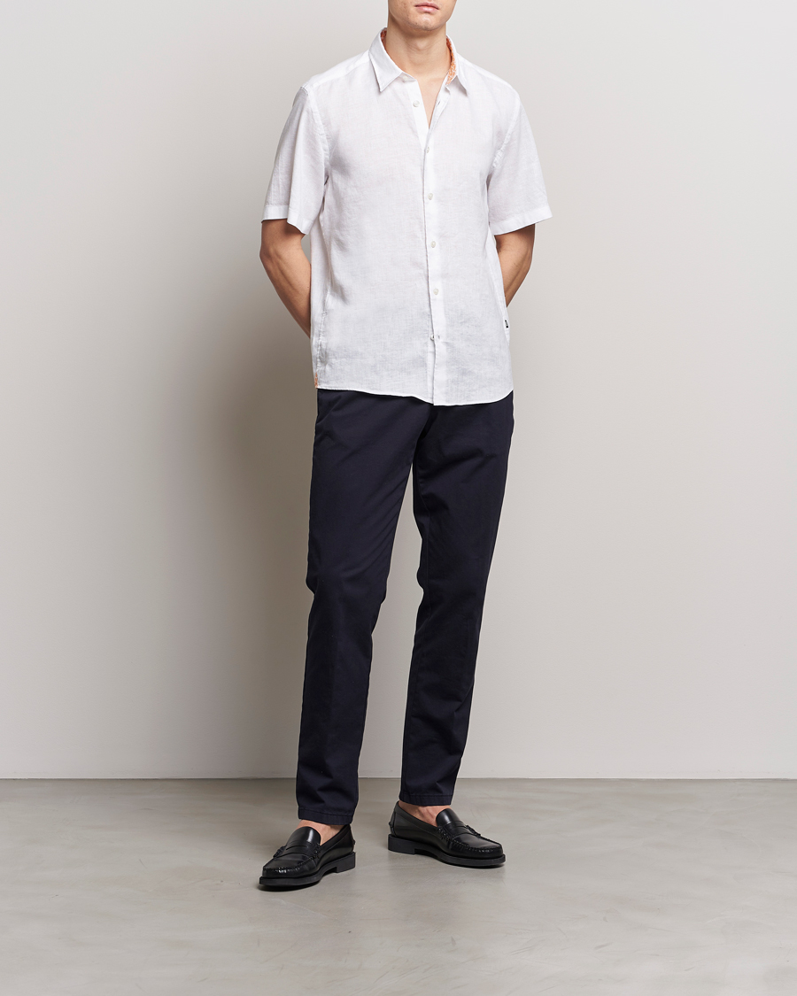 Heren | Overhemden | BOSS BLACK | Liam Short Sleeve Linen Shirt White