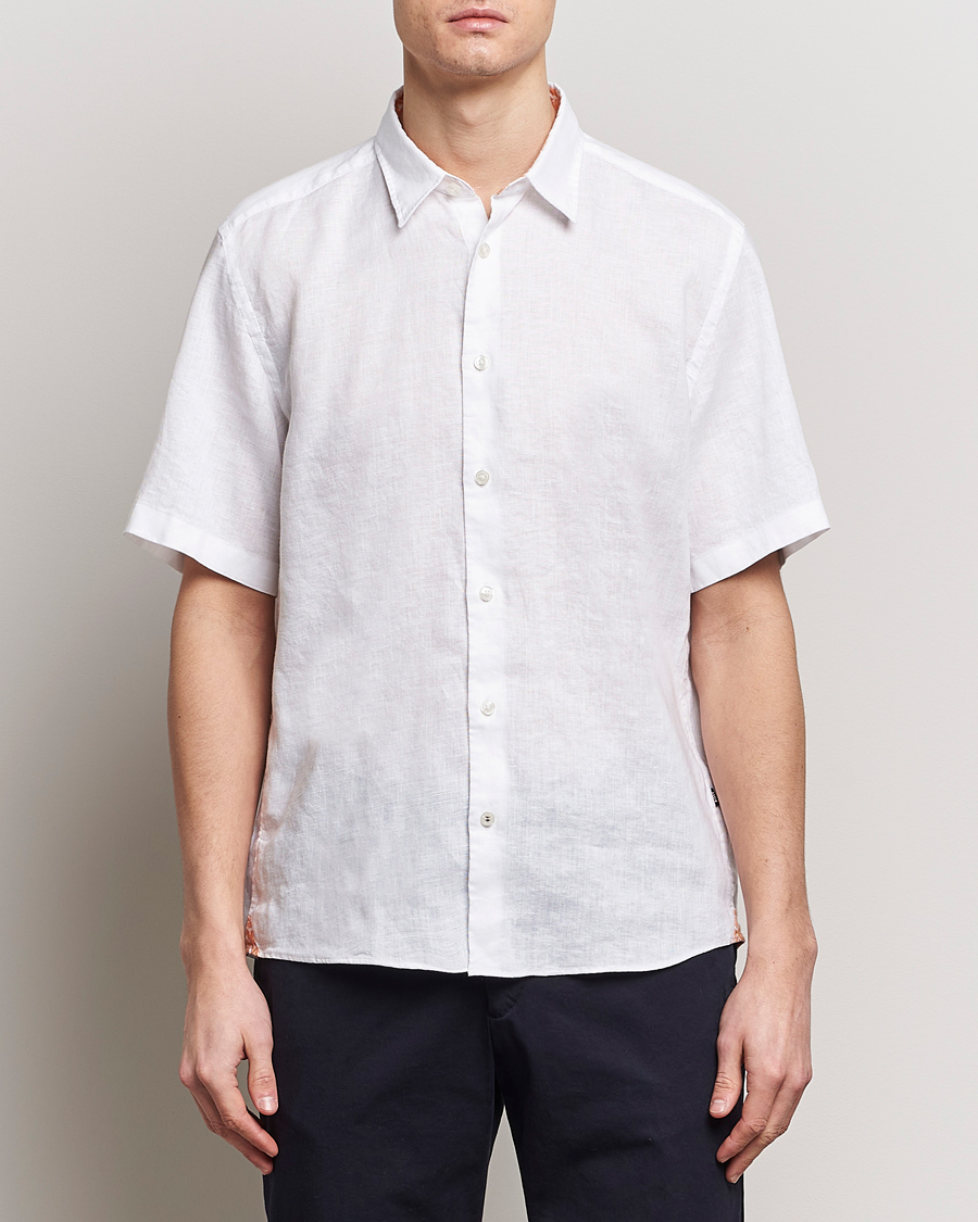 Heren | Business & Beyond | BOSS BLACK | Liam Short Sleeve Linen Shirt White