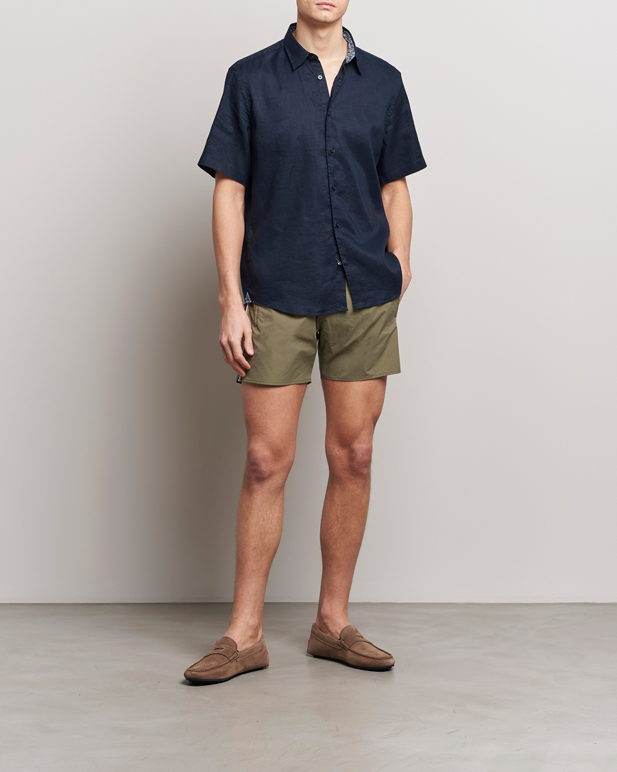 Heren | Overhemden | BOSS BLACK | Liam Short Sleeve Linen Shirt Dark Blue