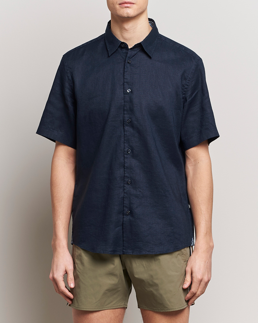 Heren |  | BOSS BLACK | Liam Short Sleeve Linen Shirt Dark Blue