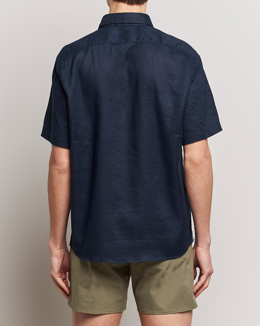 Heren | Overhemden | BOSS BLACK | Liam Short Sleeve Linen Shirt Dark Blue