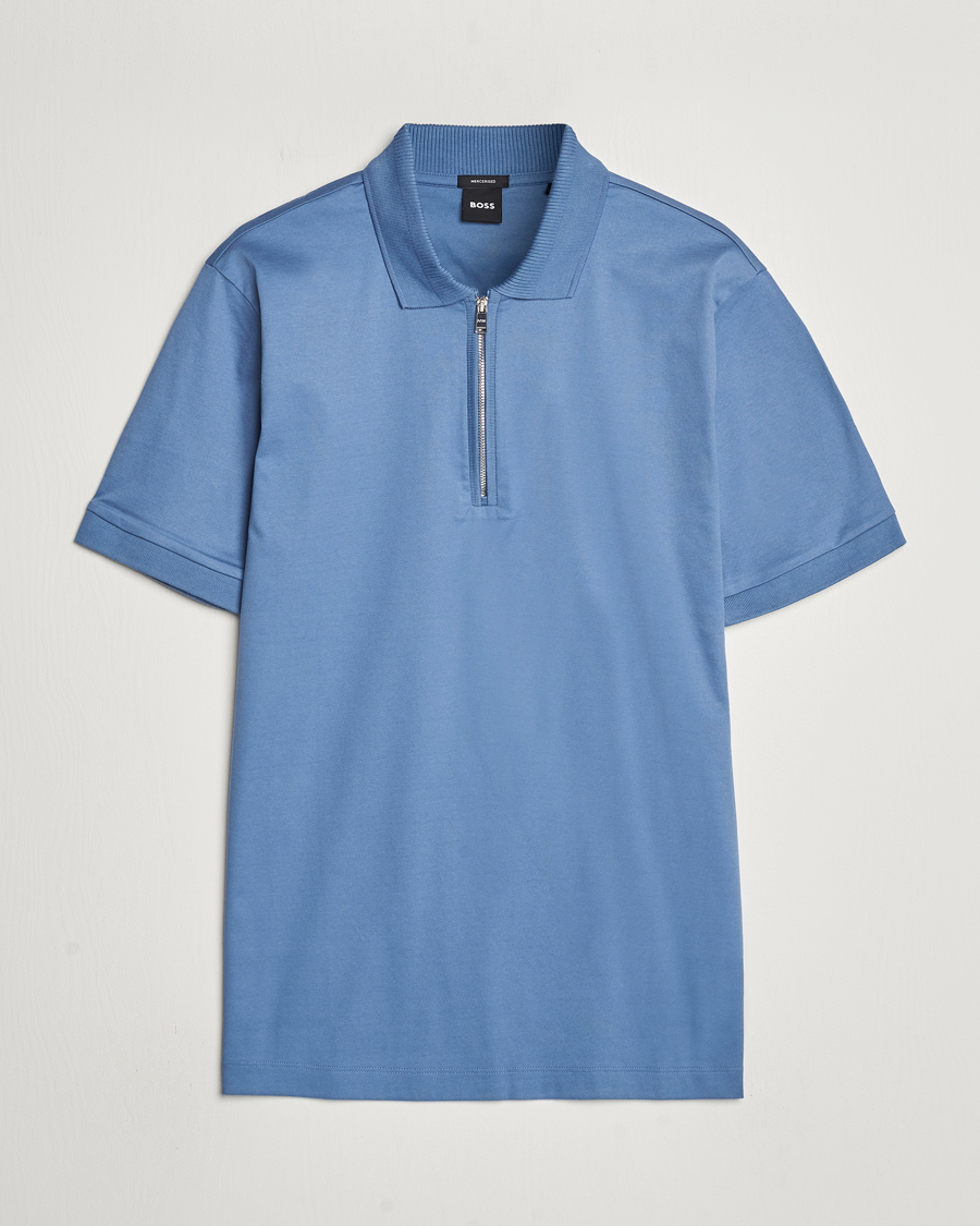 Heren | Polo's | BOSS BLACK | Polston Half Zip Polo Light Blue