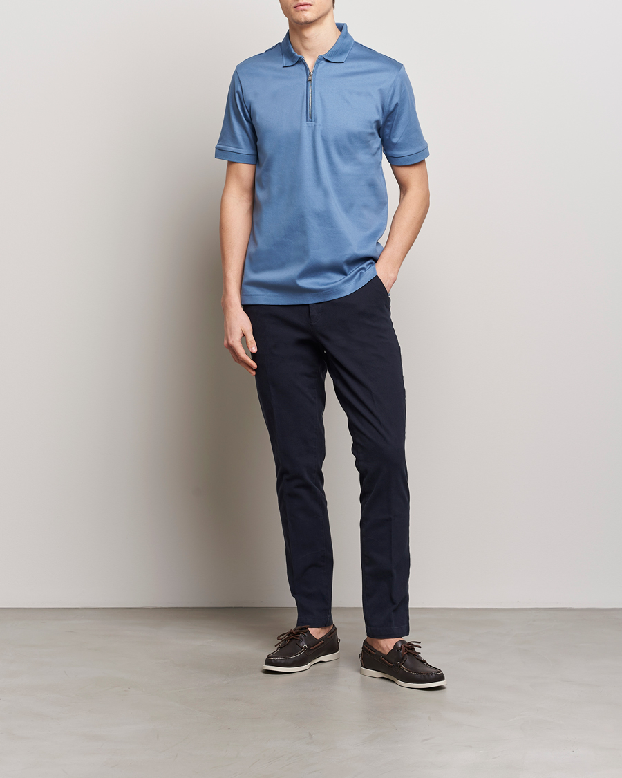 Heren | Polo's | BOSS BLACK | Polston Half Zip Polo Light Blue