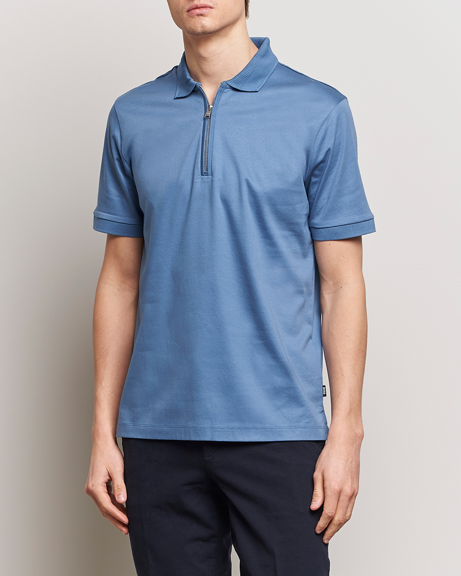 Heren | BOSS | BOSS BLACK | Polston Half Zip Polo Light Blue