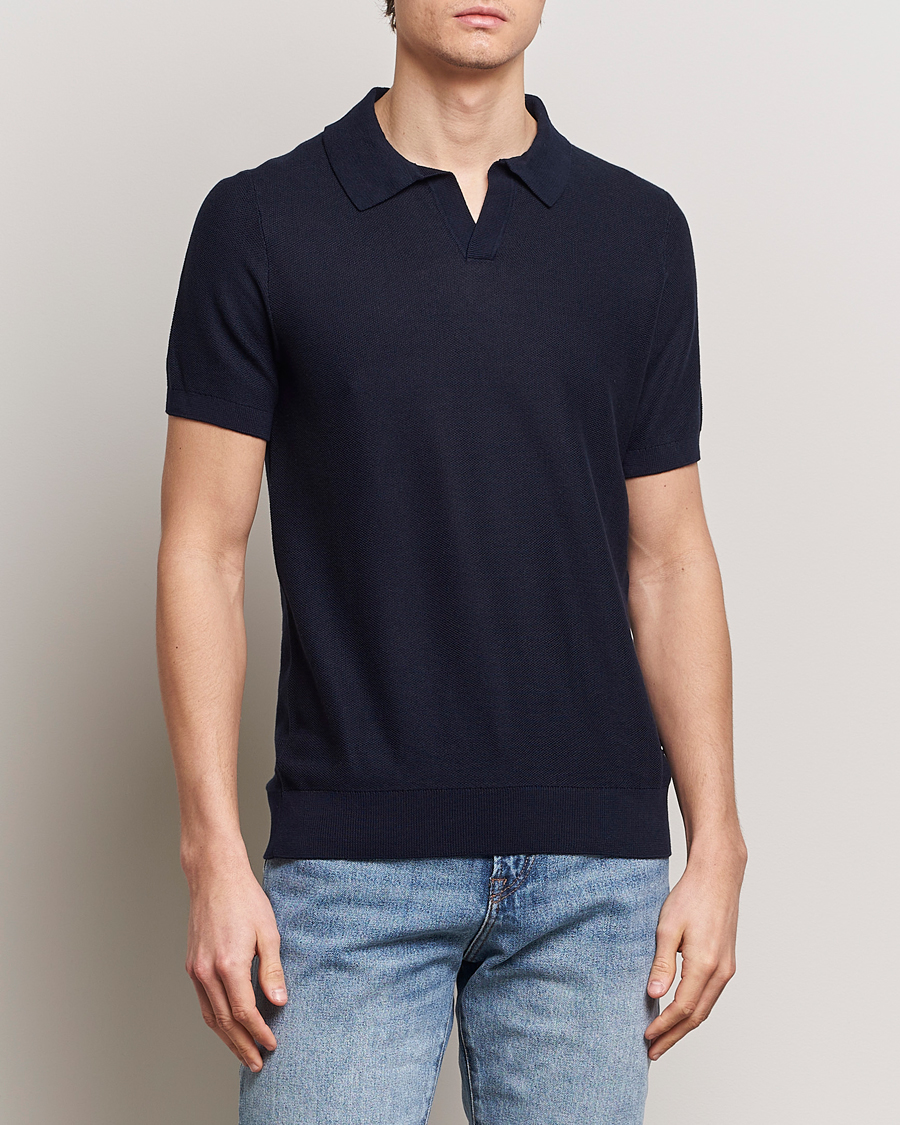 Heren | Poloshirts met korte mouwen | BOSS BLACK | Tempio Open Collar Polo Dark Blue