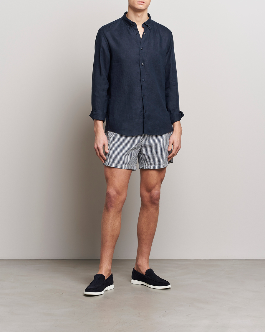 Heren | Zwembroek | BOSS BLACK | Velvetfish Seersucker Swimshorts Navy