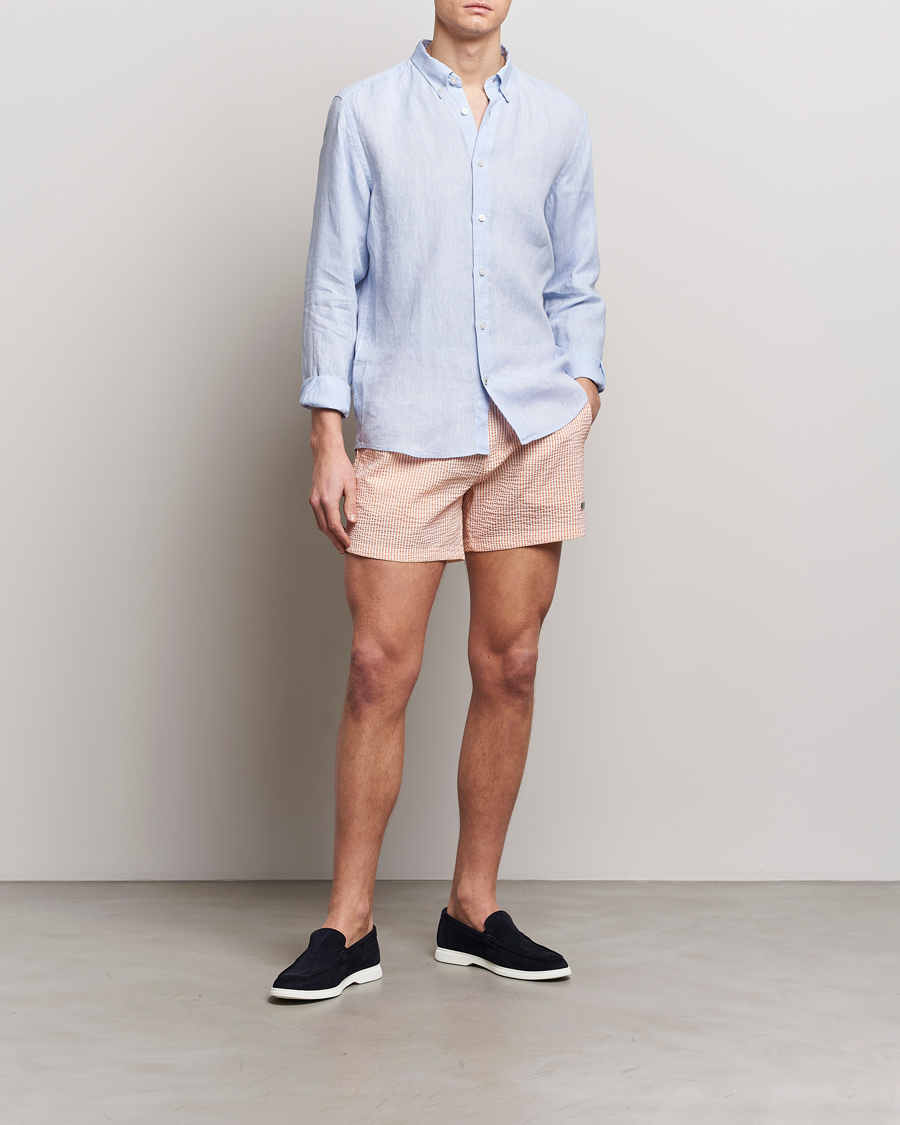 Heren | Zwembroek | BOSS BLACK | Velvetfish Seersucker Swimshorts Orange