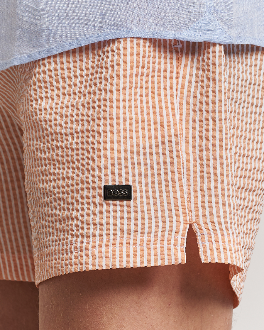Heren | Zwembroek | BOSS BLACK | Velvetfish Seersucker Swimshorts Orange