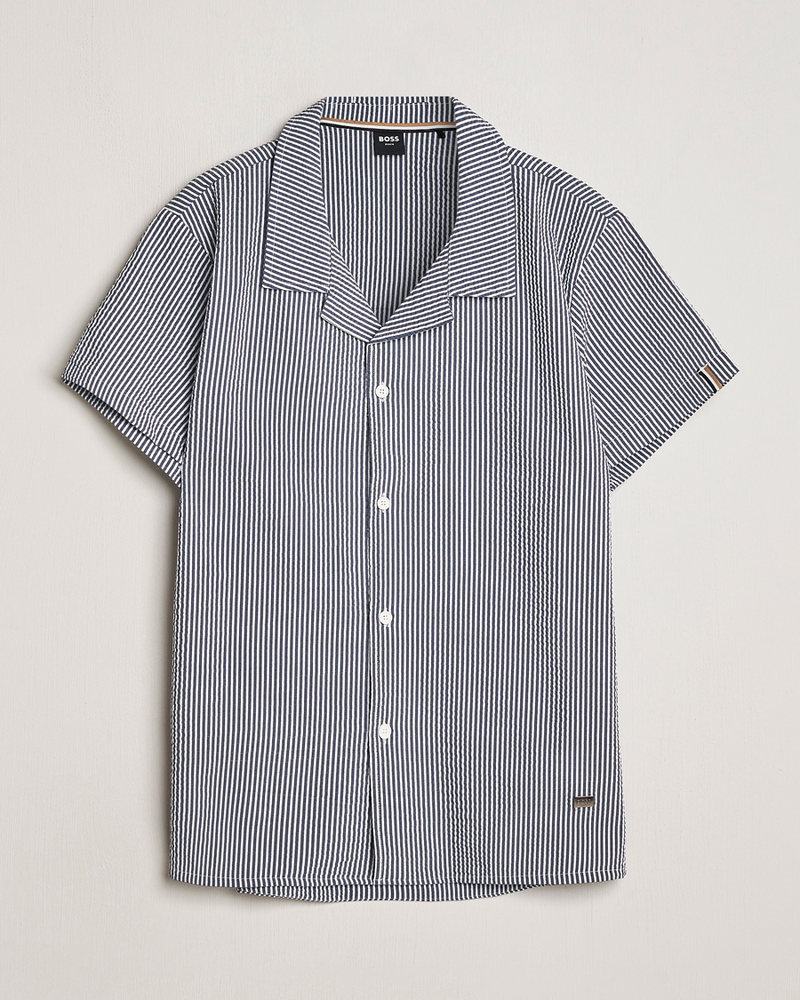 Heren | Overhemden | BOSS BLACK | Short Sleeve Open Collar Shirt Navy