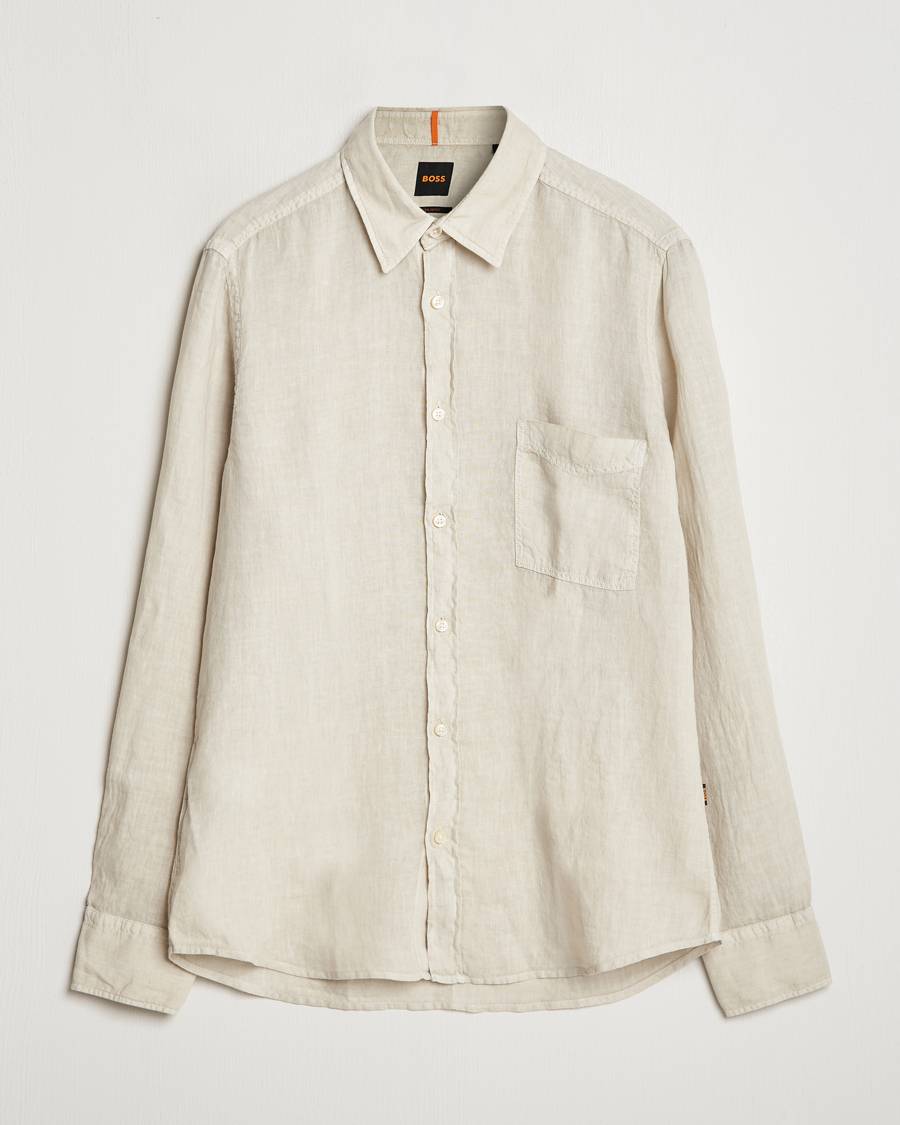 Heren | Overhemden | BOSS ORANGE | Relegant Linen Shirt Light Beige