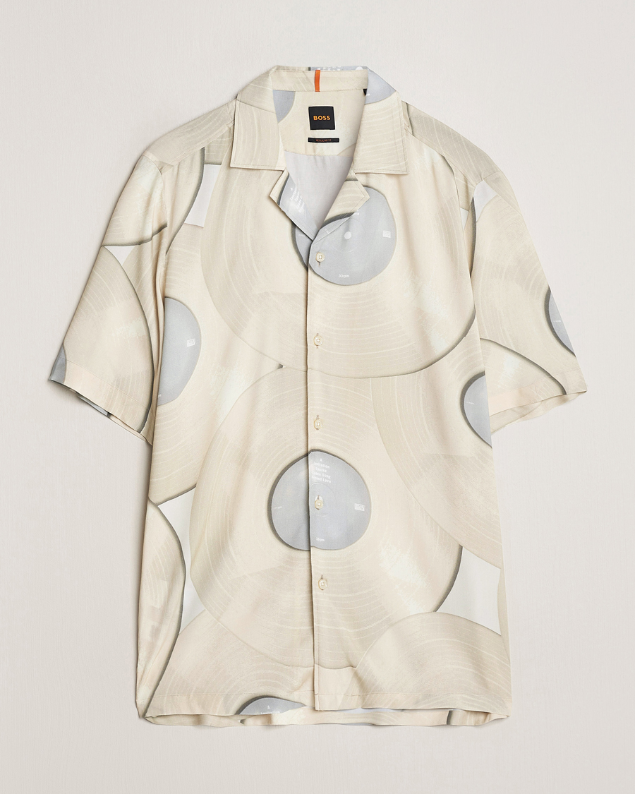 Heren | Overhemden | BOSS ORANGE | Rayer Short Sleeve Printed Shirt Light Beige