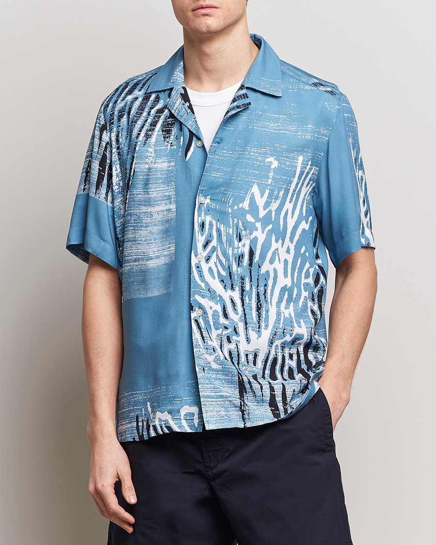 Heren | Overhemden | BOSS ORANGE | Rayer Short Sleeve Printed Shirt Open Blue