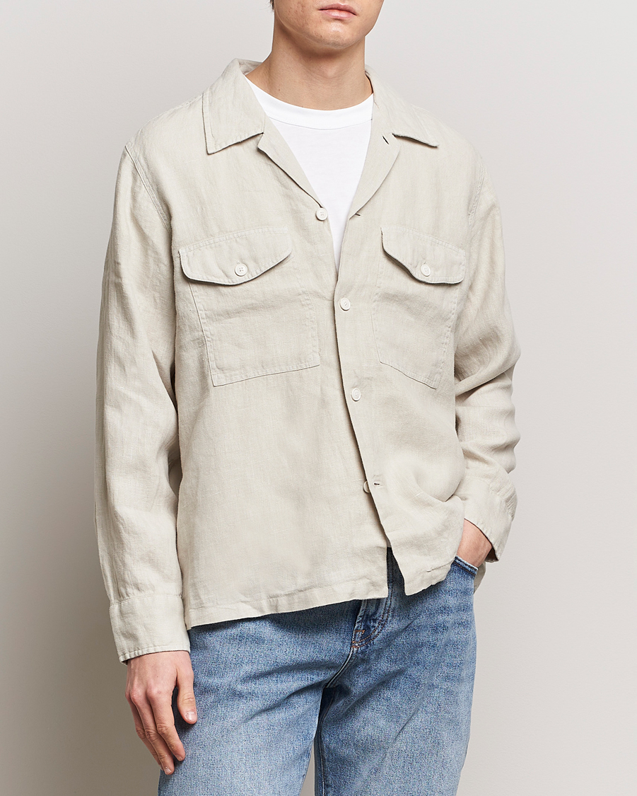 Heren | Shirt jassen | BOSS ORANGE | Lovel Linen Overshirt Light Beige