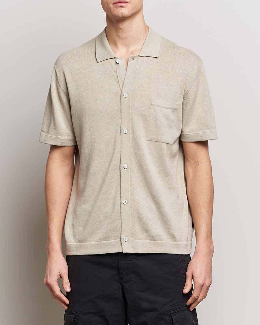 Heren | Overhemden met korte mouwen | BOSS ORANGE | Kamiccio Knitted Short Sleeve Shirt Light Beige