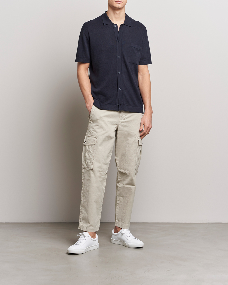 Heren | Overhemden | BOSS ORANGE | Kamiccio Knitted Short Sleeve Shirt Dark Blue