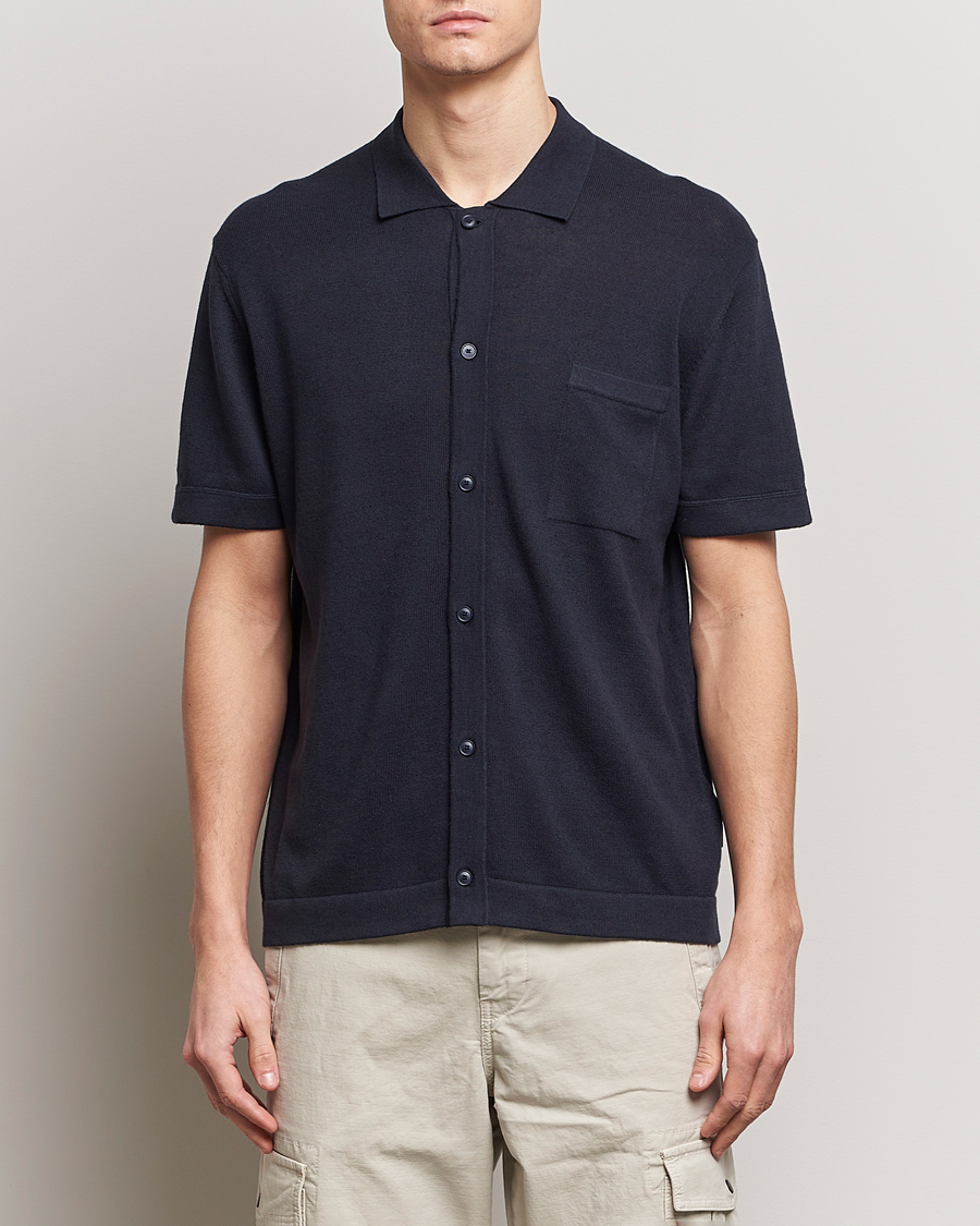 Heren | Overhemden | BOSS ORANGE | Kamiccio Knitted Short Sleeve Shirt Dark Blue