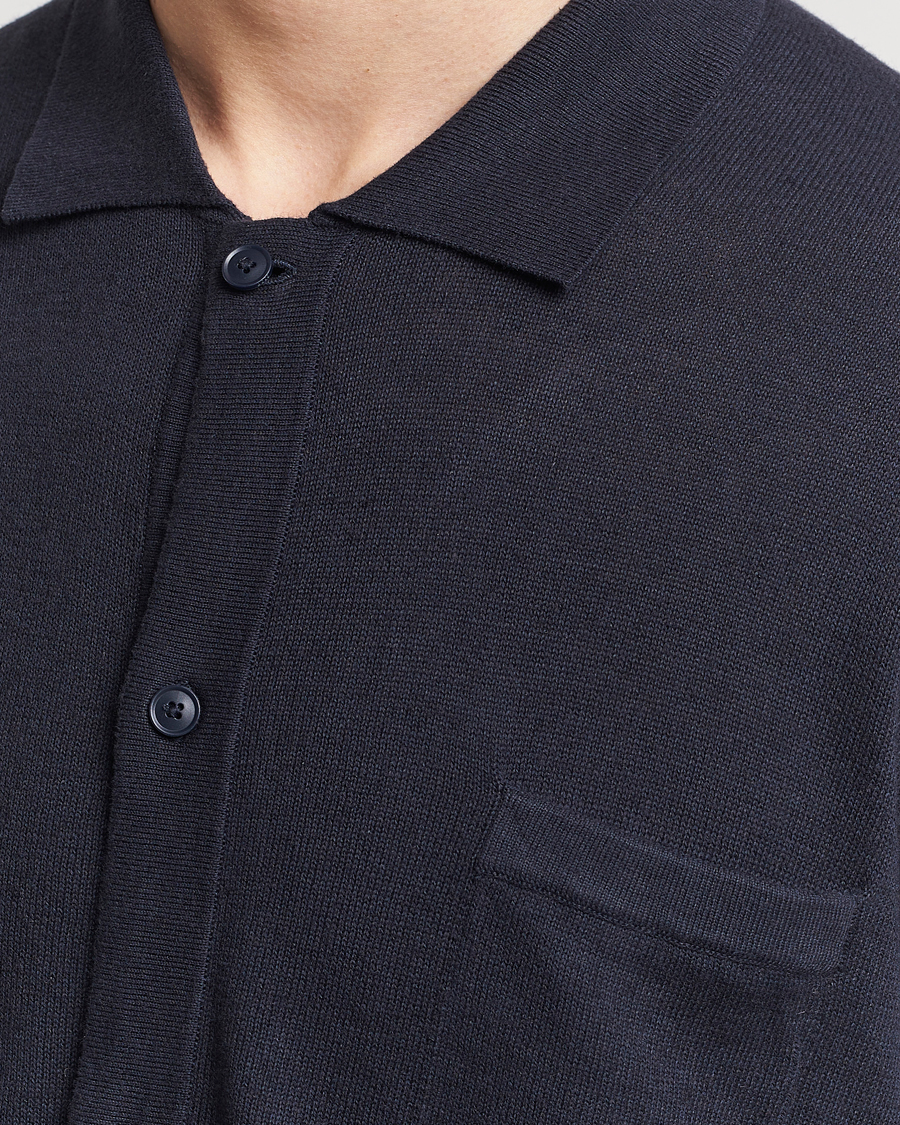 Heren | Overhemden | BOSS ORANGE | Kamiccio Knitted Short Sleeve Shirt Dark Blue