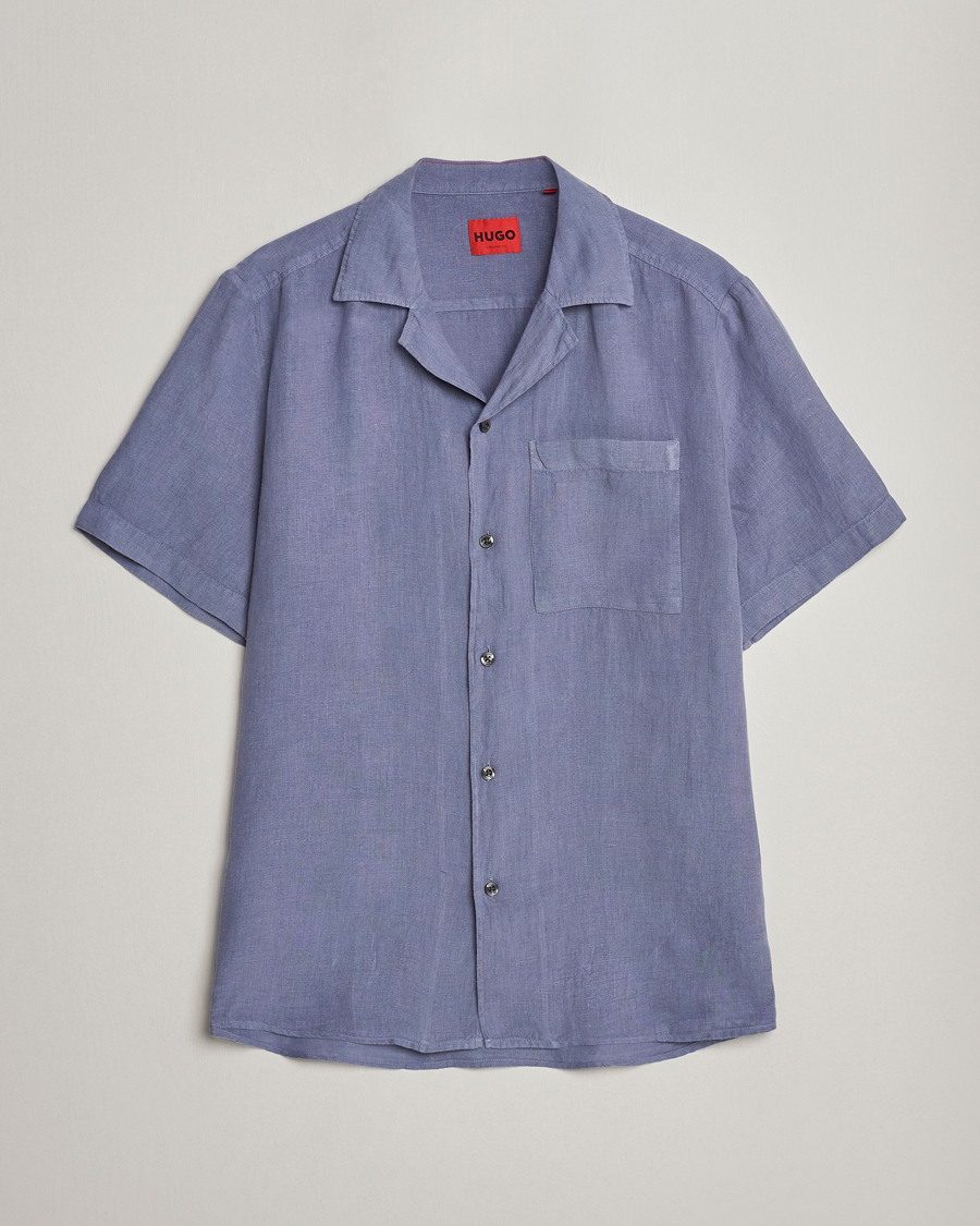Heren |  | HUGO | Ellino Short Sleeve Linen Shirt Open Blue