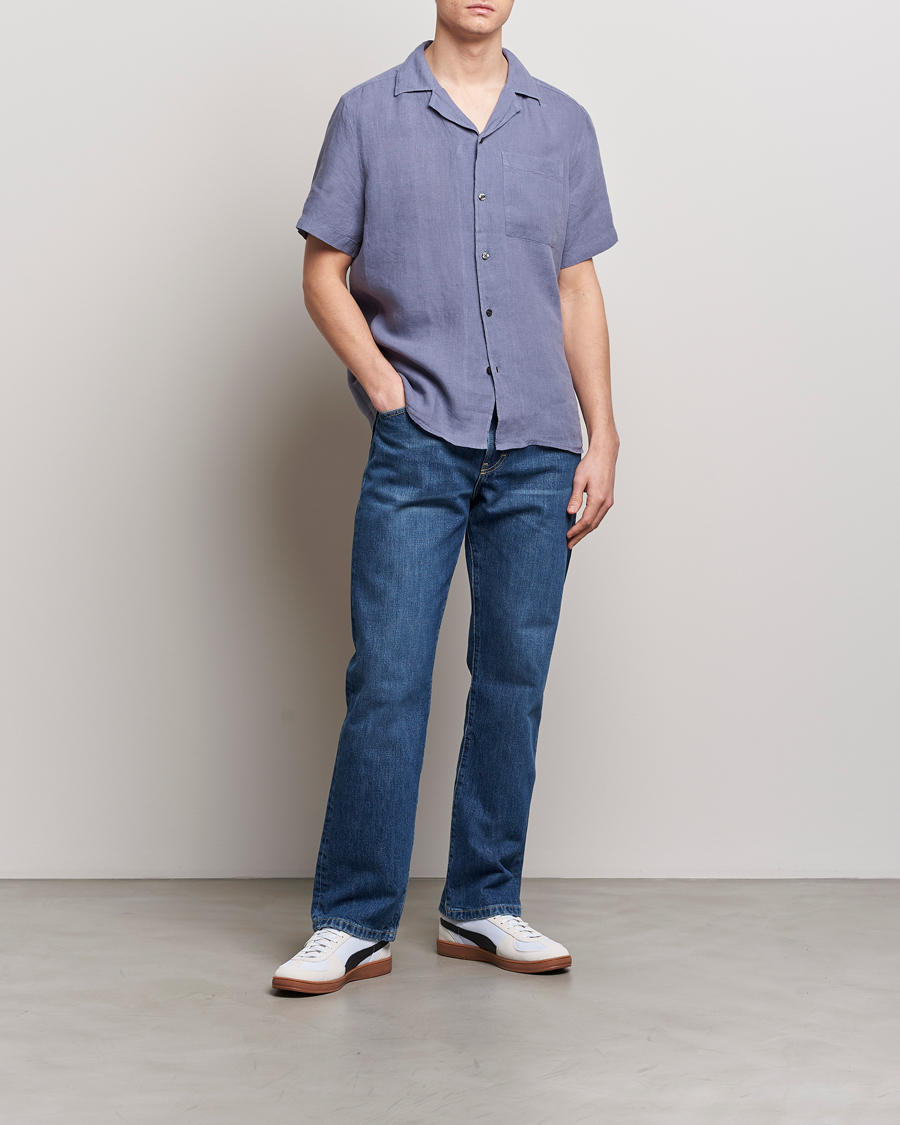 Heren | Overhemden | HUGO | Ellino Short Sleeve Linen Shirt Open Blue