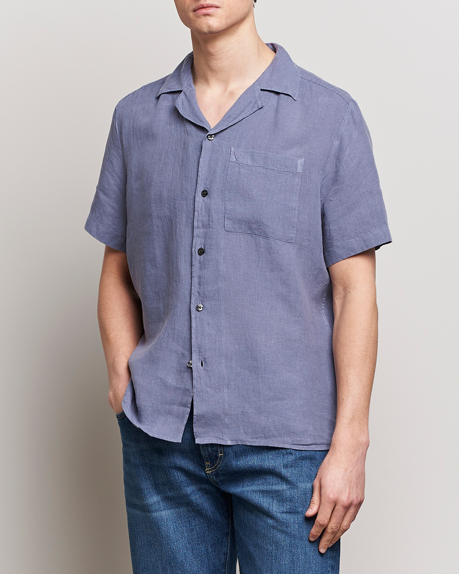 Heren | Kleding | HUGO | Ellino Short Sleeve Linen Shirt Open Blue