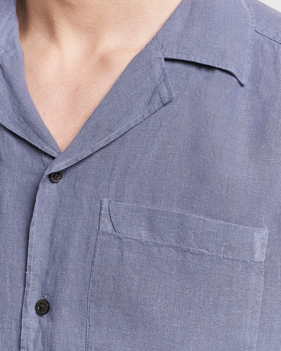Heren | Overhemden | HUGO | Ellino Short Sleeve Linen Shirt Open Blue