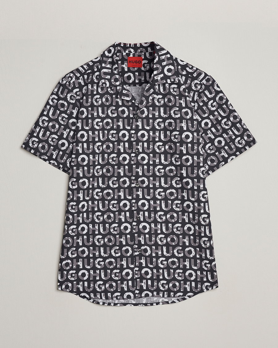 Heren | Overhemden | HUGO | Ellino Short Sleeve Cotton Shirt Black/White