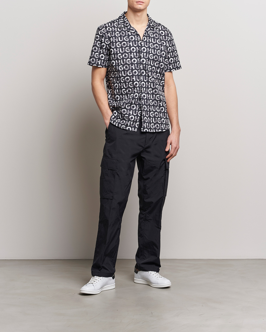 Heren | Overhemden | HUGO | Ellino Short Sleeve Cotton Shirt Black/White